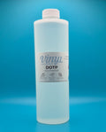 16 fl oz Clear bottle of DOTP - PVC/vinyl Plasticizer/conditioner on a blue background